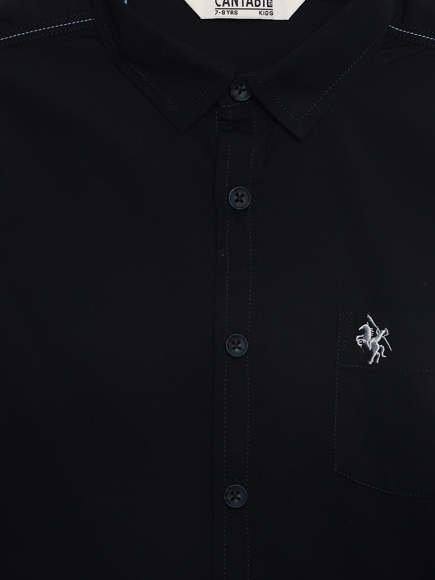 Cantabil Boys Navy Blue Solid Plain Full Sleeves Spread Collar Shirt with Patch Pocket (7165948395659)