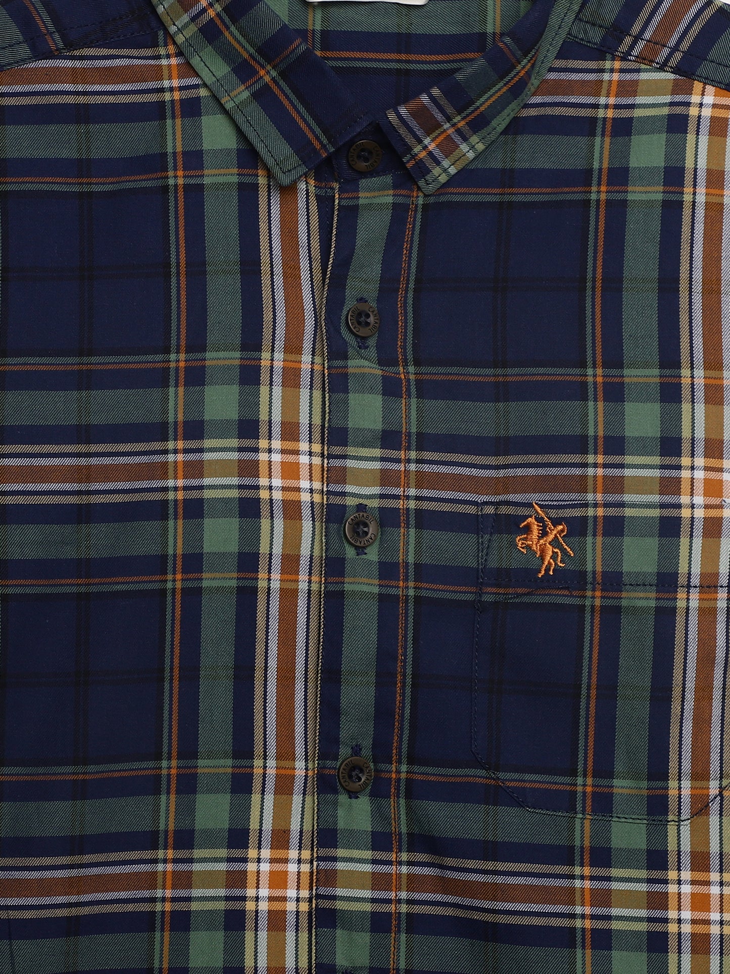 Cantabil Boys Green Checkered Full Sleeves Spread Collar Shirt with Patch Pocket (7165949313163)