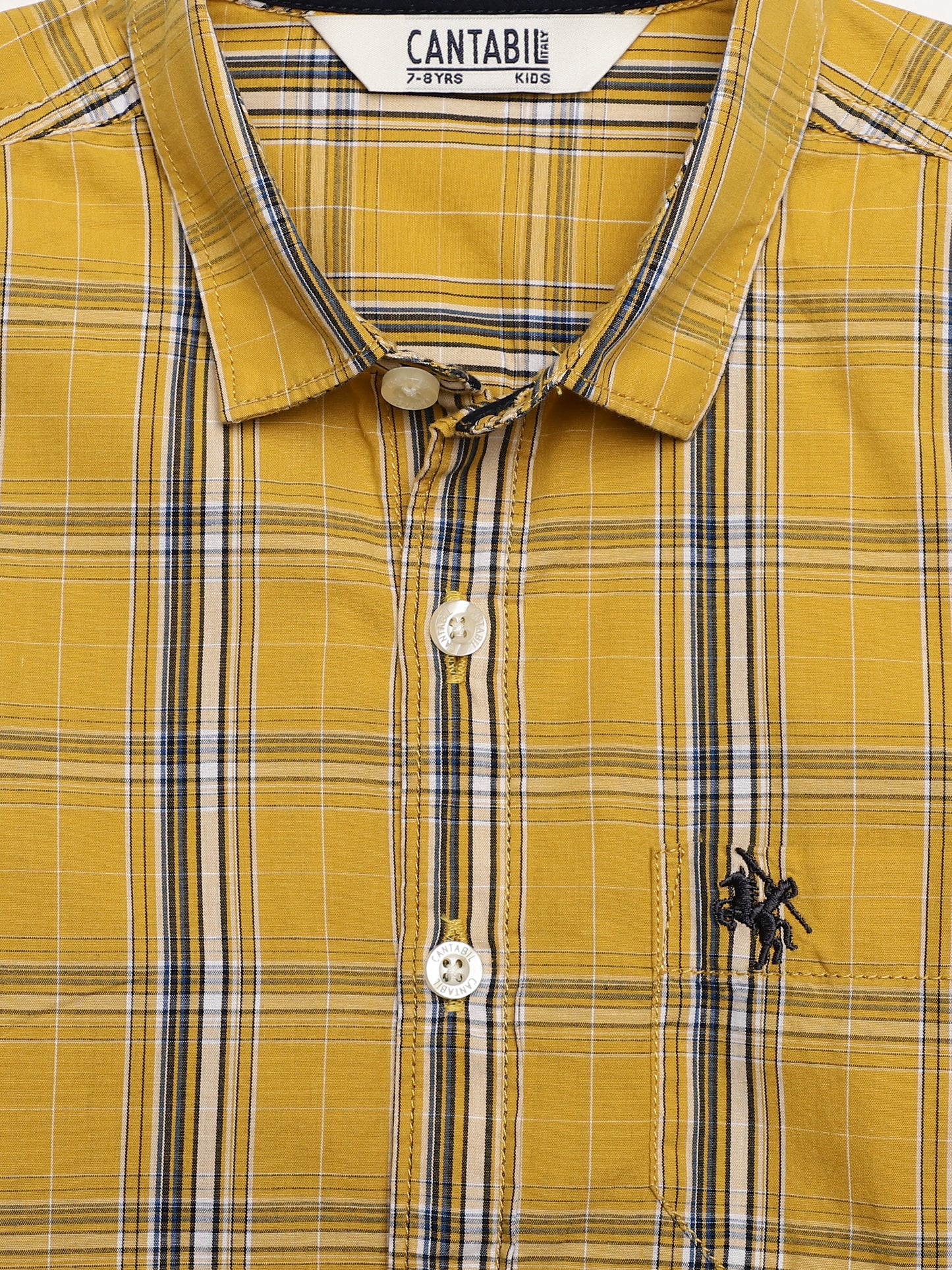 Cantabil Boys Mustard Checkered Full Sleeves Casual Shirt (7155370590347)
