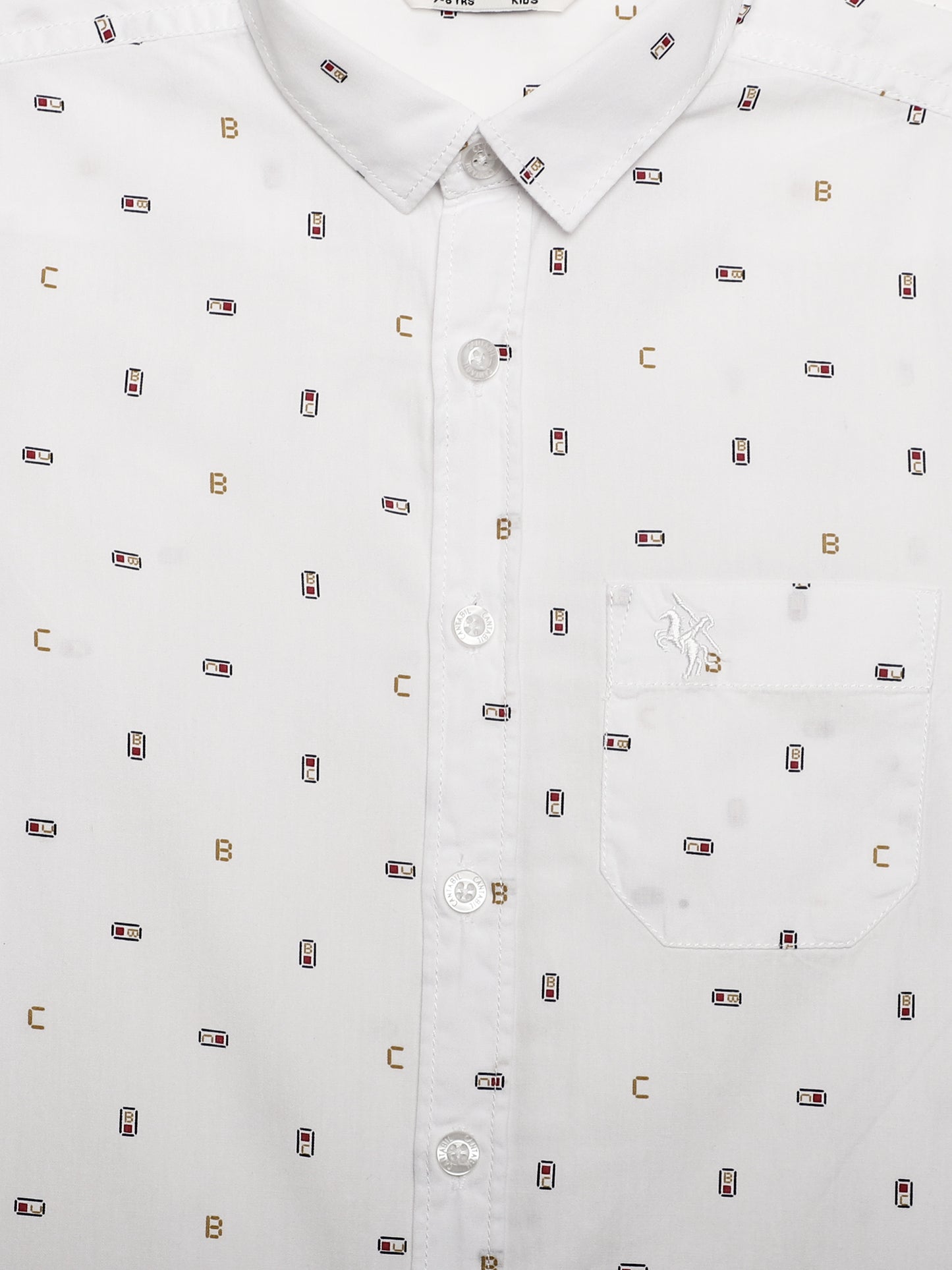 Cantabil Boys White Printed Full Sleeves Spread Collar Shirt with Patch Pocket (7165951115403)