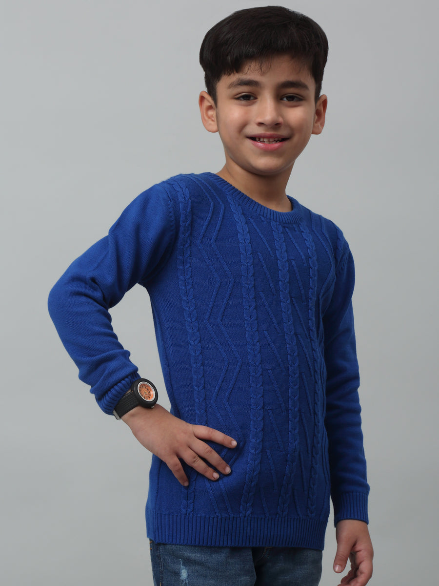 Gant Boys Self Design Round Neck Full Sleeves Sweater