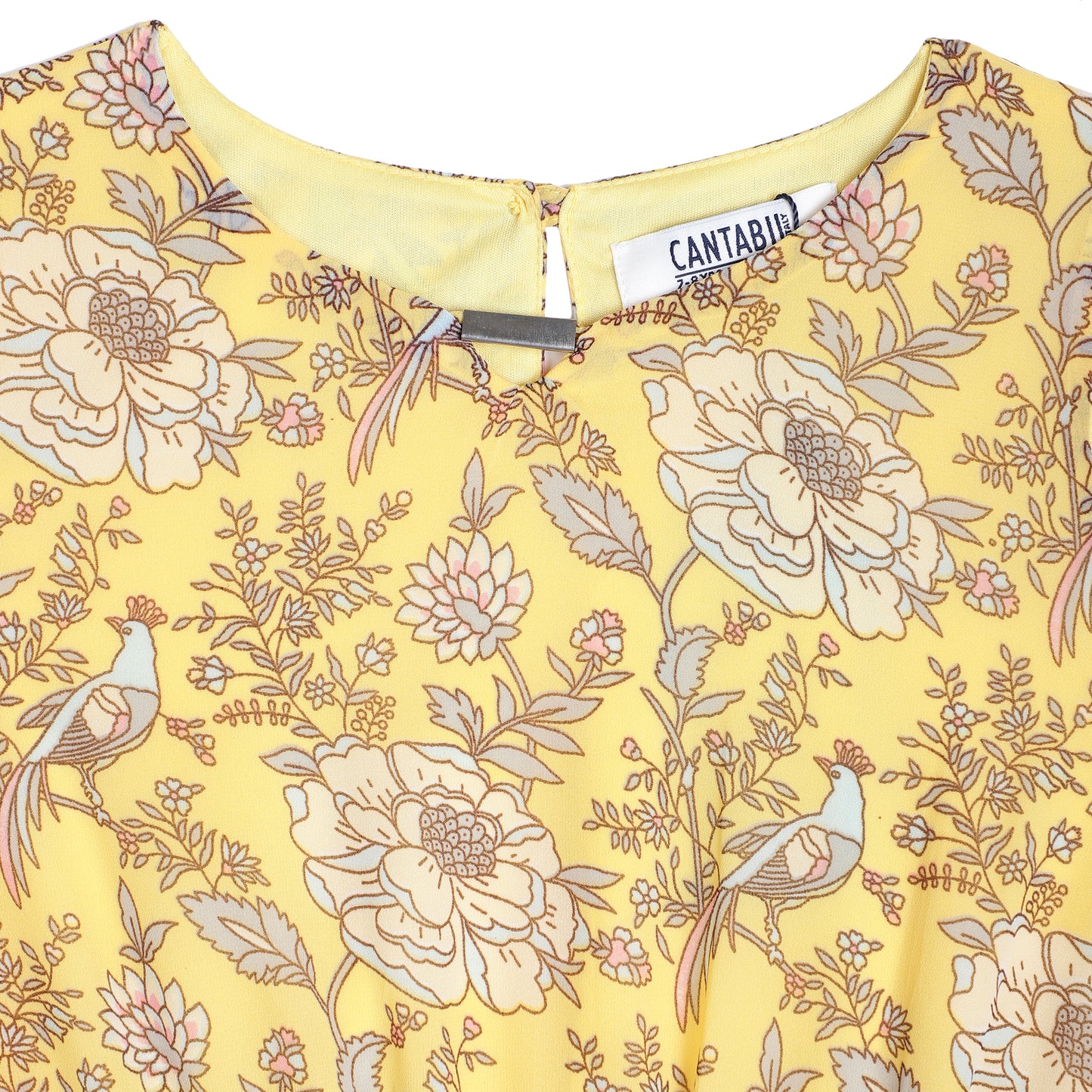 Cantabil Girls Yellow Floral Printed Sleeveless Dress (7153863458955)