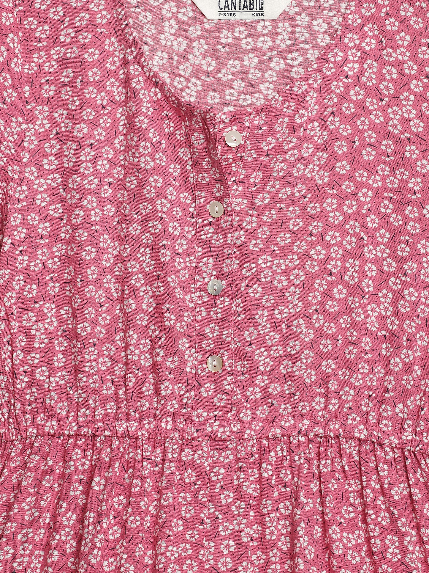 Cantabil Girls Pink Printed Dress (7135834865803)
