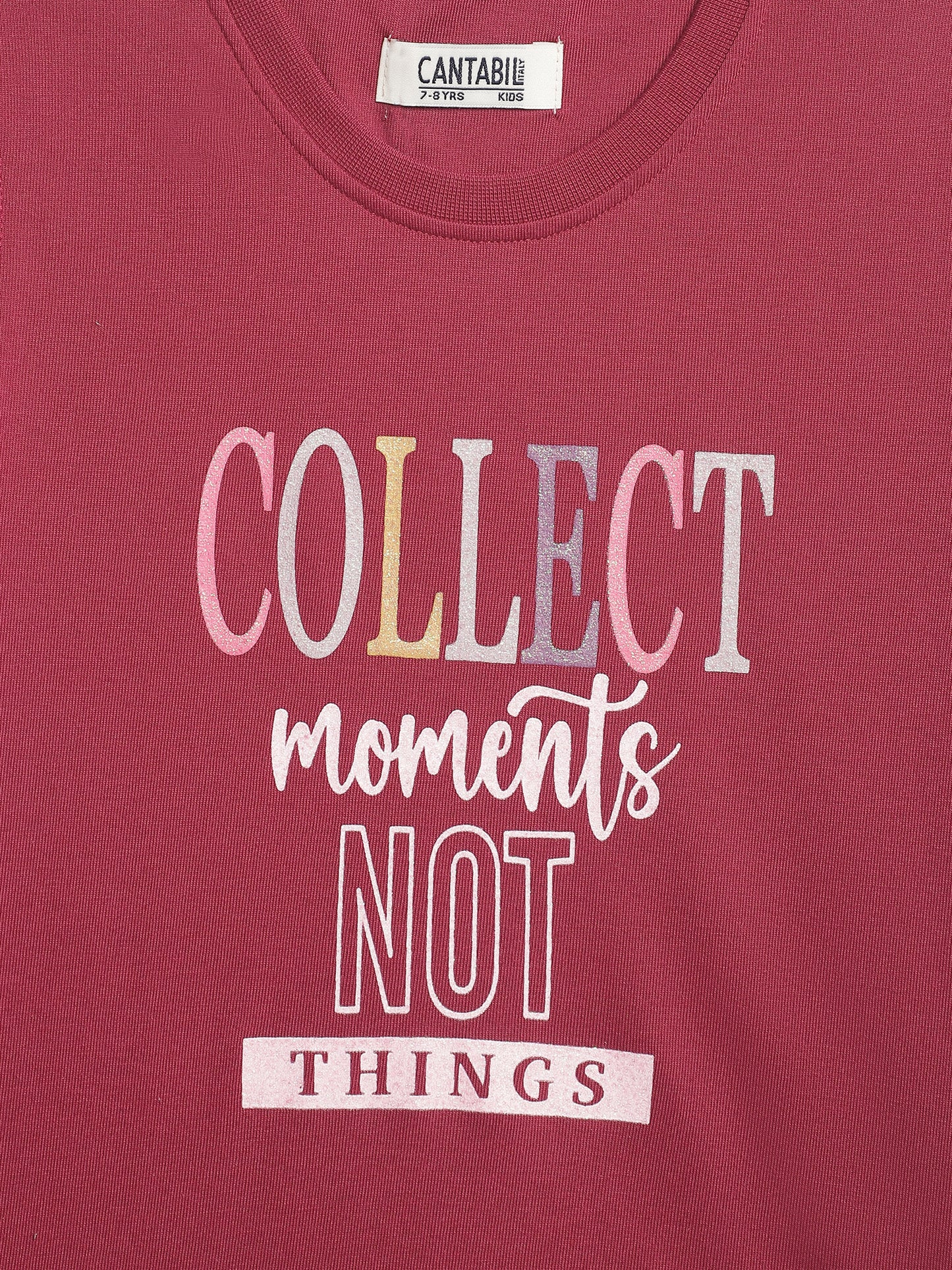 Cantabil Girls Dark Pink Round Neck Printed T-Shirt (7135828181131)