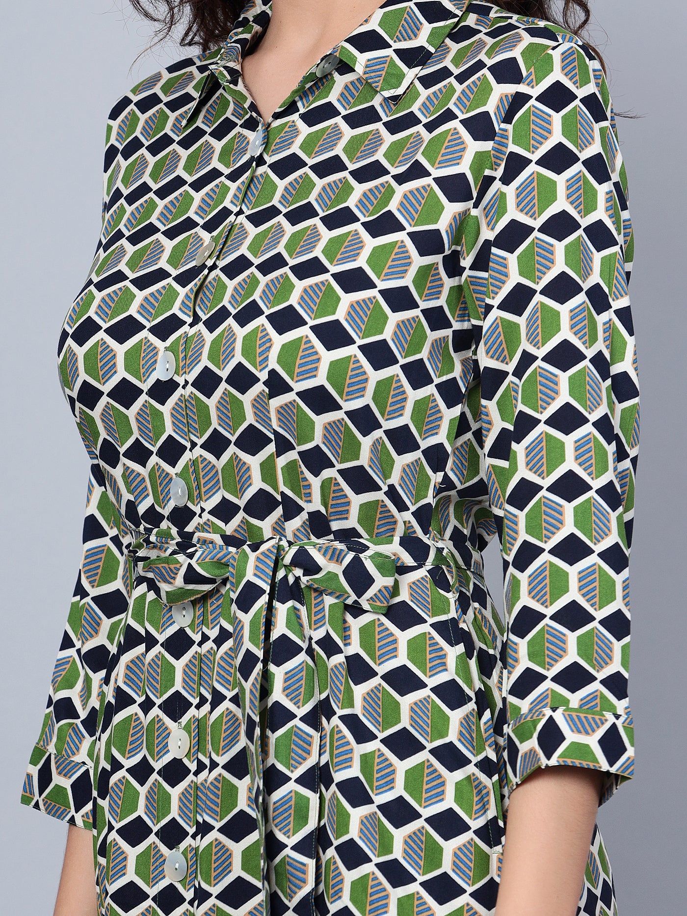 Cantabil Women Multi Colored Printed 3/4th Sleeves Dress (7153646731403)