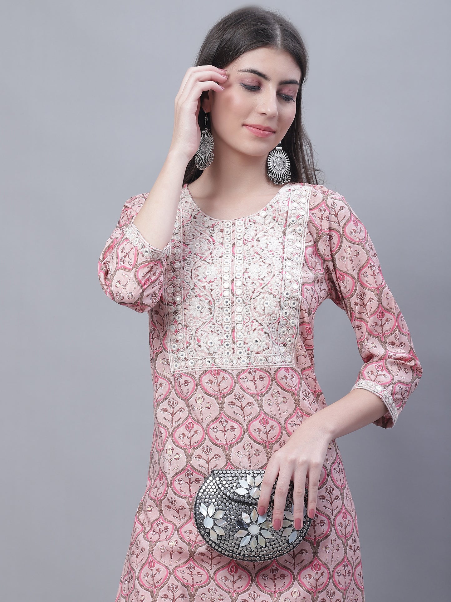 Cantabil Women's Embroidered Kurti Palazzo Set (7135782371467)