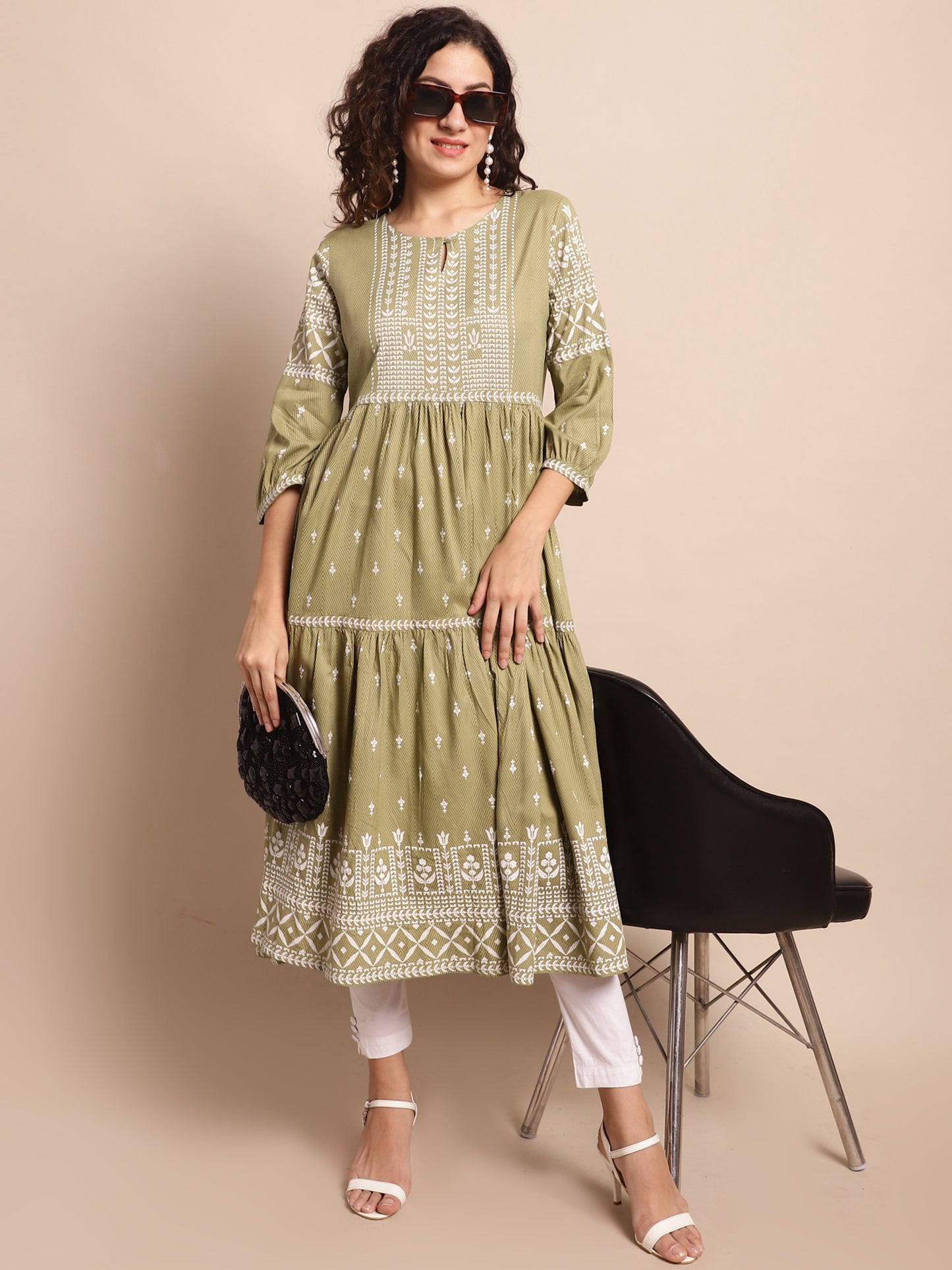 Cantabil Women Green Printed Kurti (7137985298571)