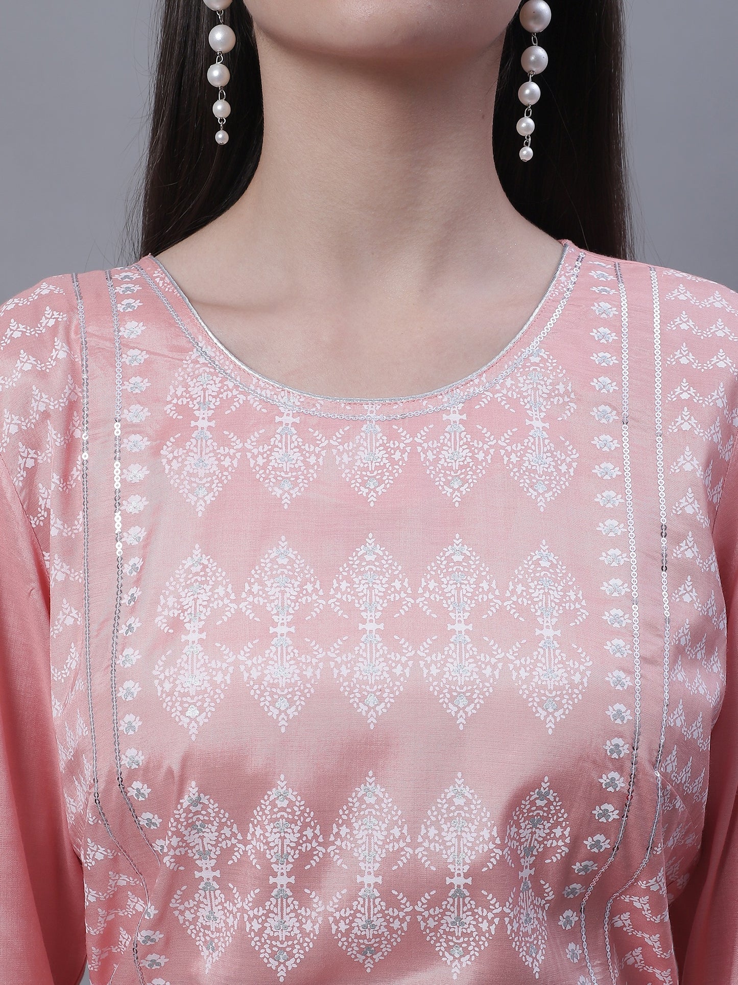 Cantabil Women Round Neck Peach Kurti (7135773294731)