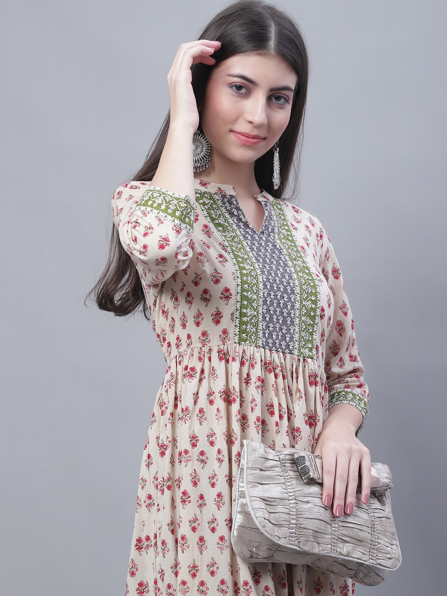 Cantabil Women Round Neck Off White Kurti (7135774474379)