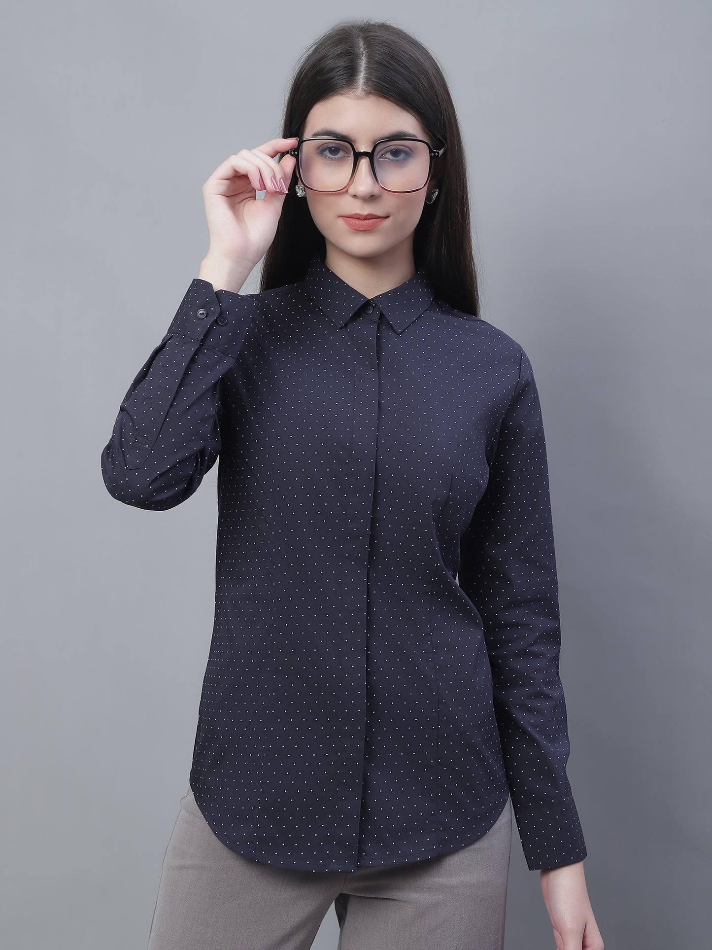 Cantabil Women Formal Full Sleeve Navy Blue Shirt (7135524716683)
