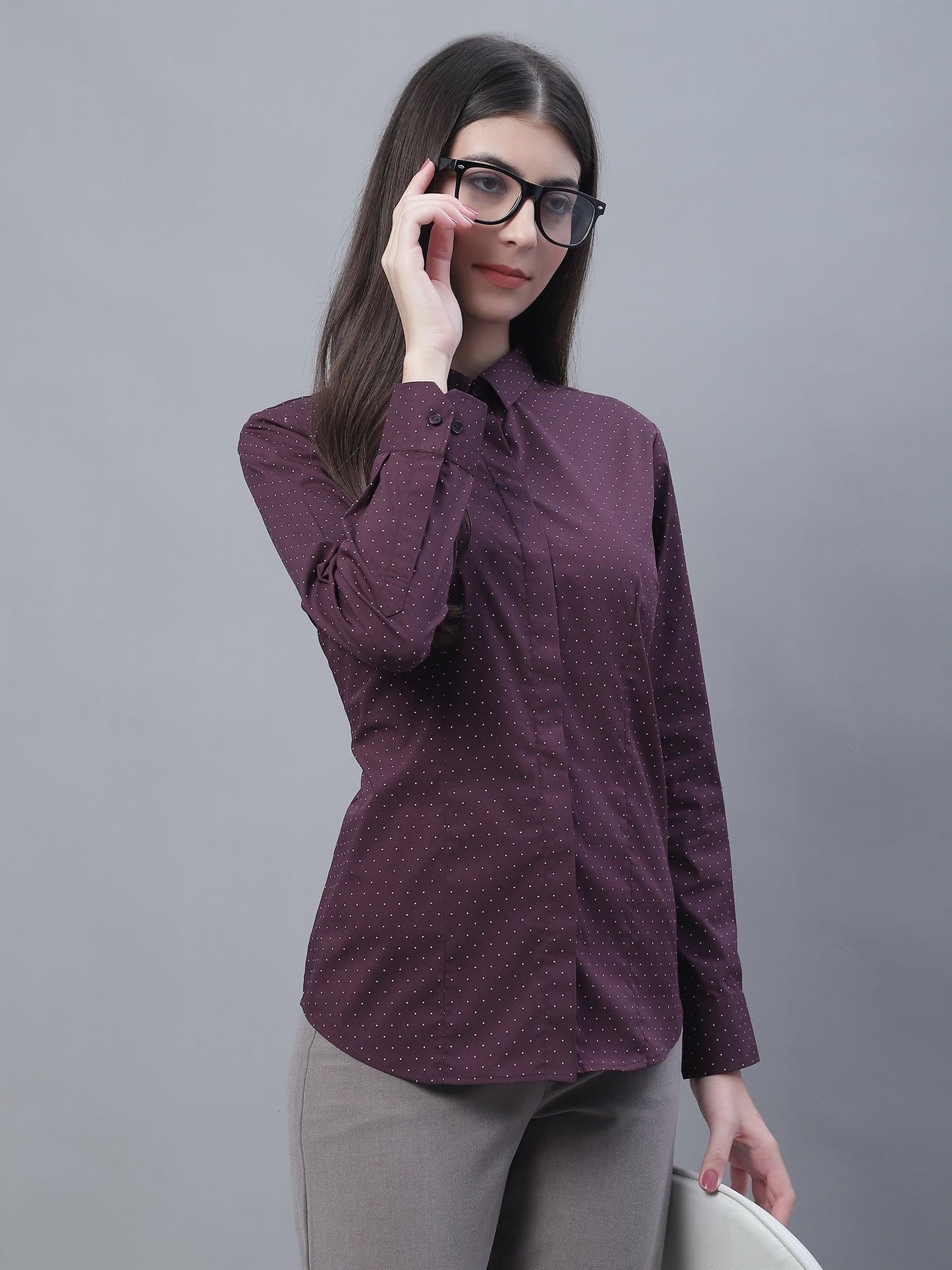 Cantabil Women Formal Full Sleeve Wine Shirt (7135525535883)