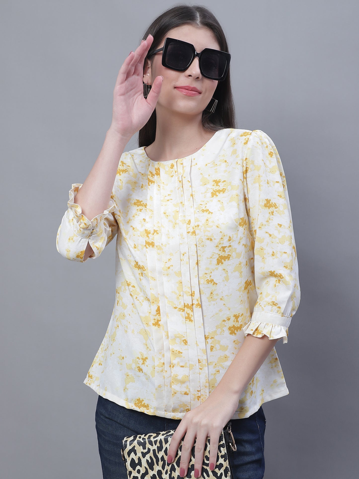 Cantabil Women Round Neck Yellow Top (7135566823563)