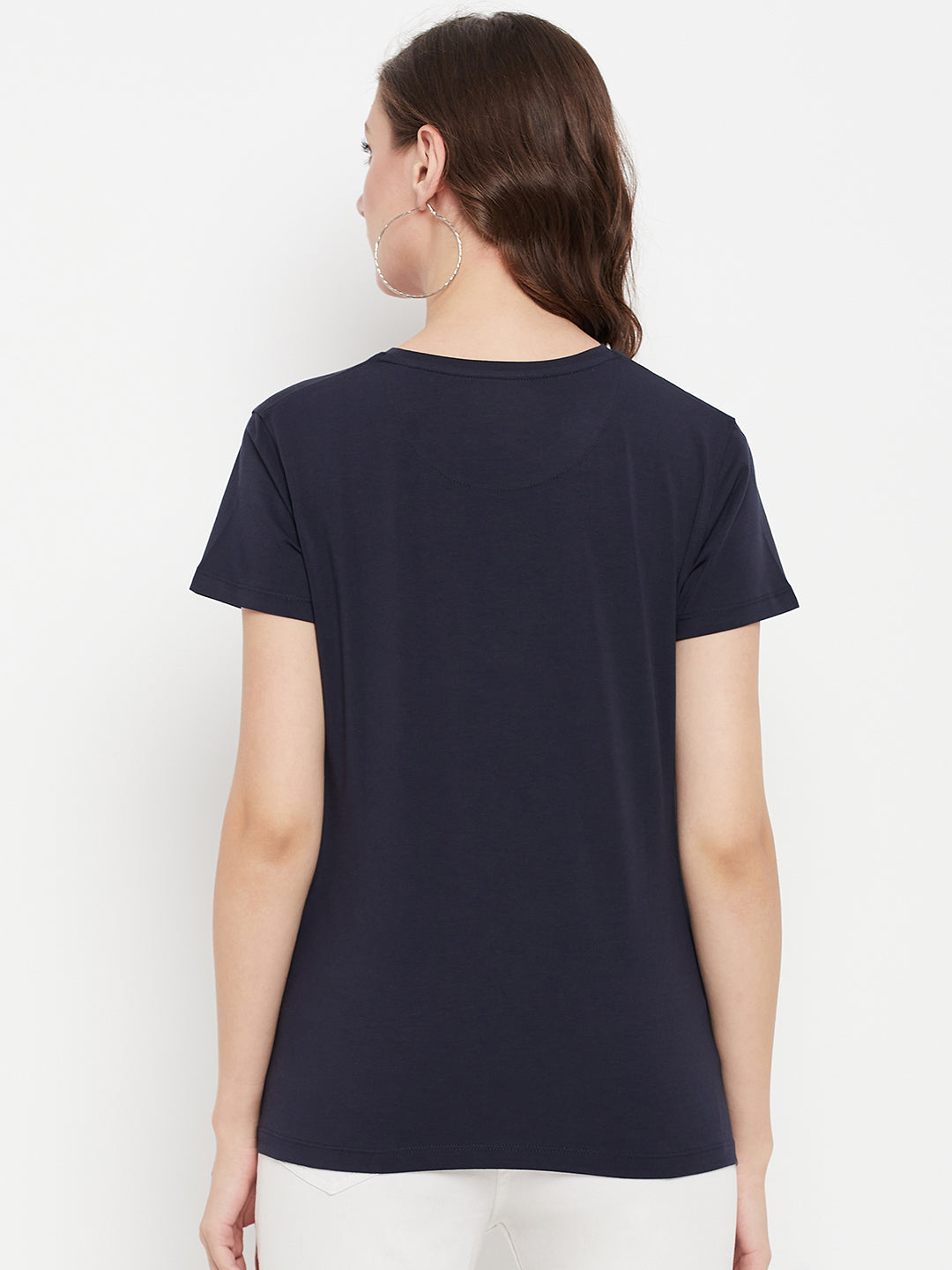 Cantabil Women Navy Round Neck T-Shirt (7135523405963)
