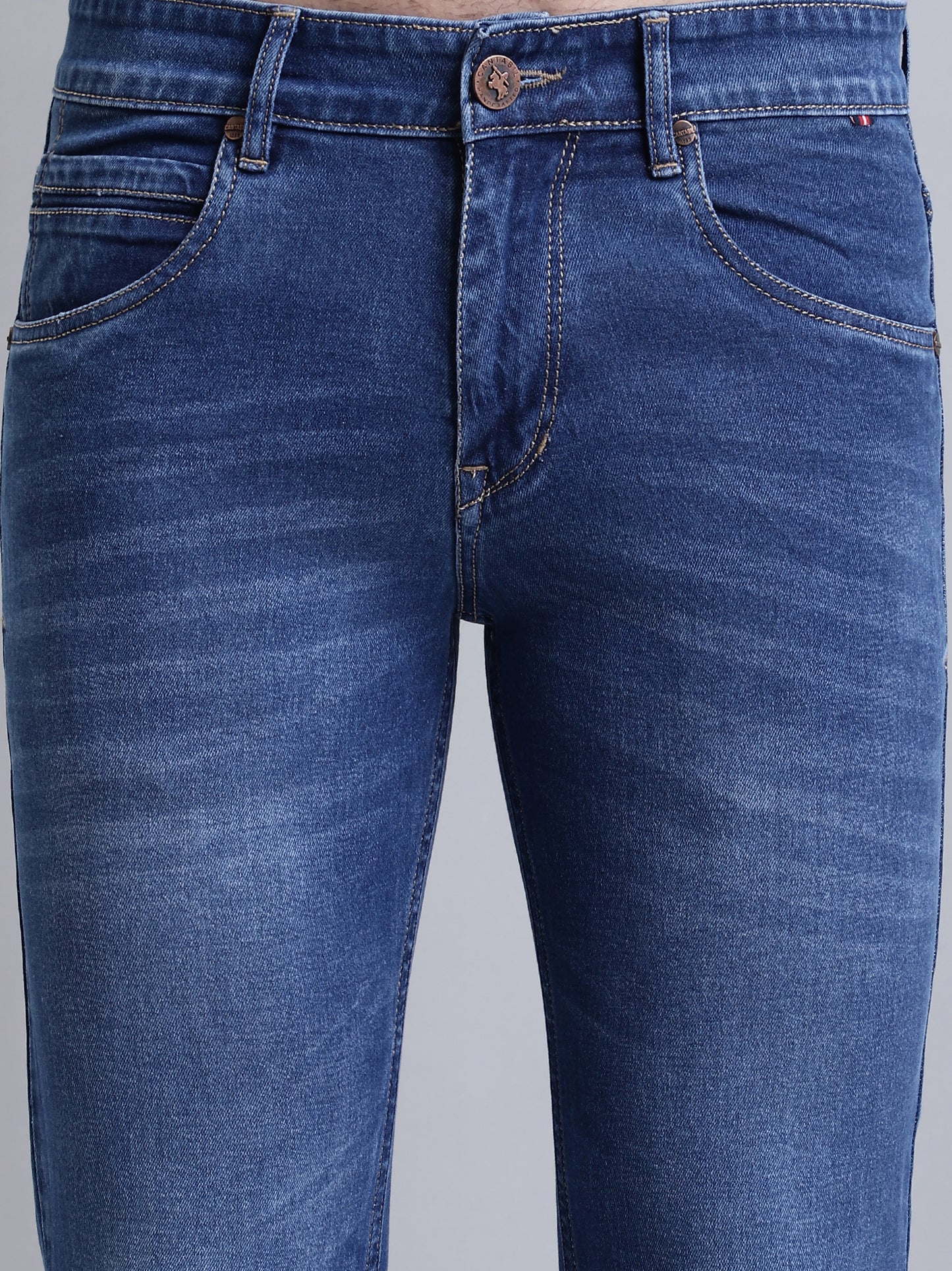 Cantabil Men Medium Carbon Blue Clean Look Casual Jeans (7156347633803)