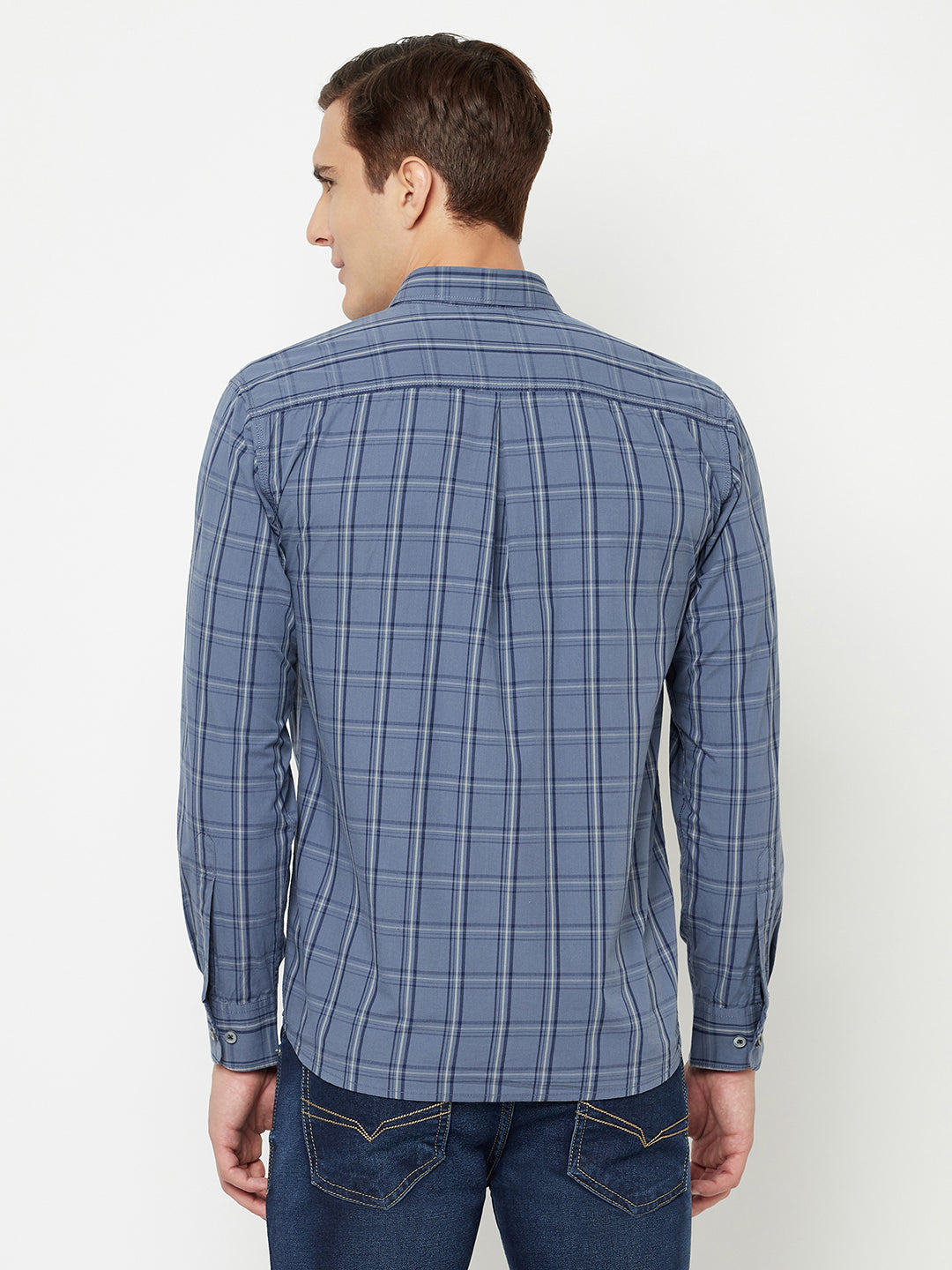 Cantabil Men Cotton Checkered Grey Full Sleeve Casual Shirt for Men with Pocket (6827162108043)