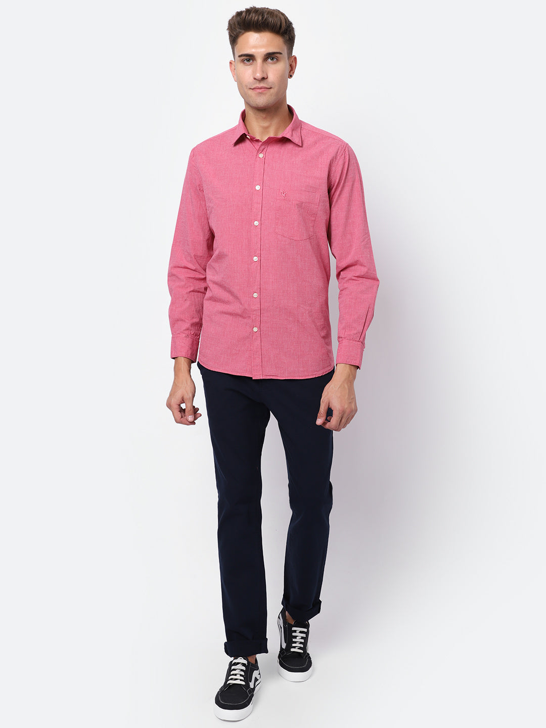 Cantabil Men Cotton Solid Red Full Sleeve Casual Shirt for Men with Pocket (6927925674123)