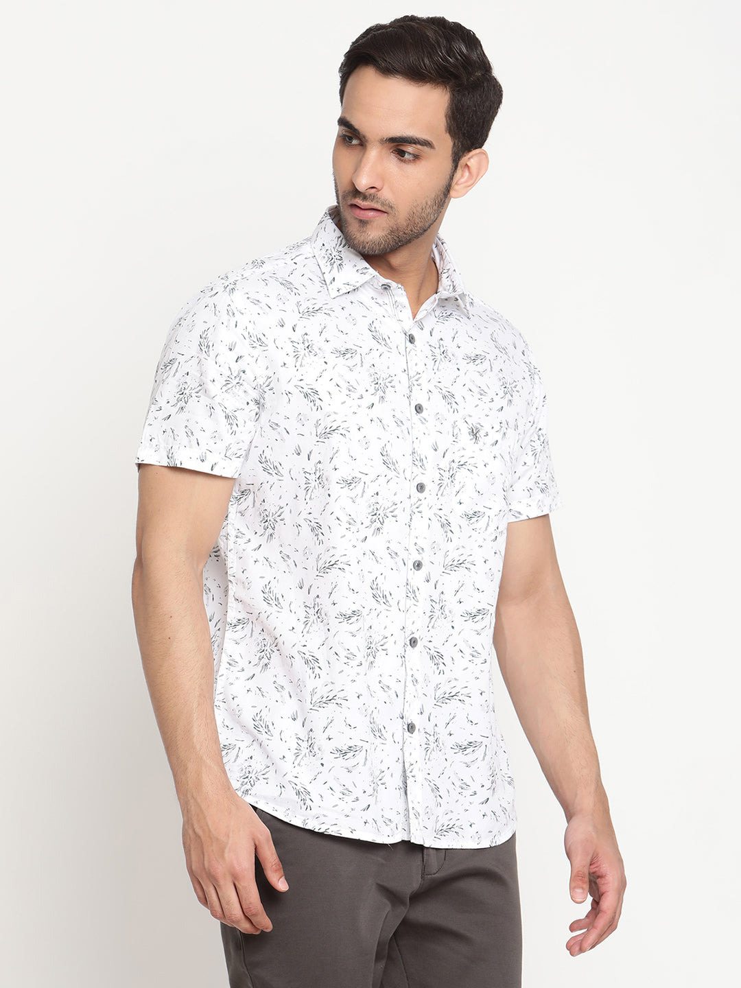 Cantabil Men Cotton Printed White Half Sleeve Casual Shirt for Men with Pocket (6793265414283)