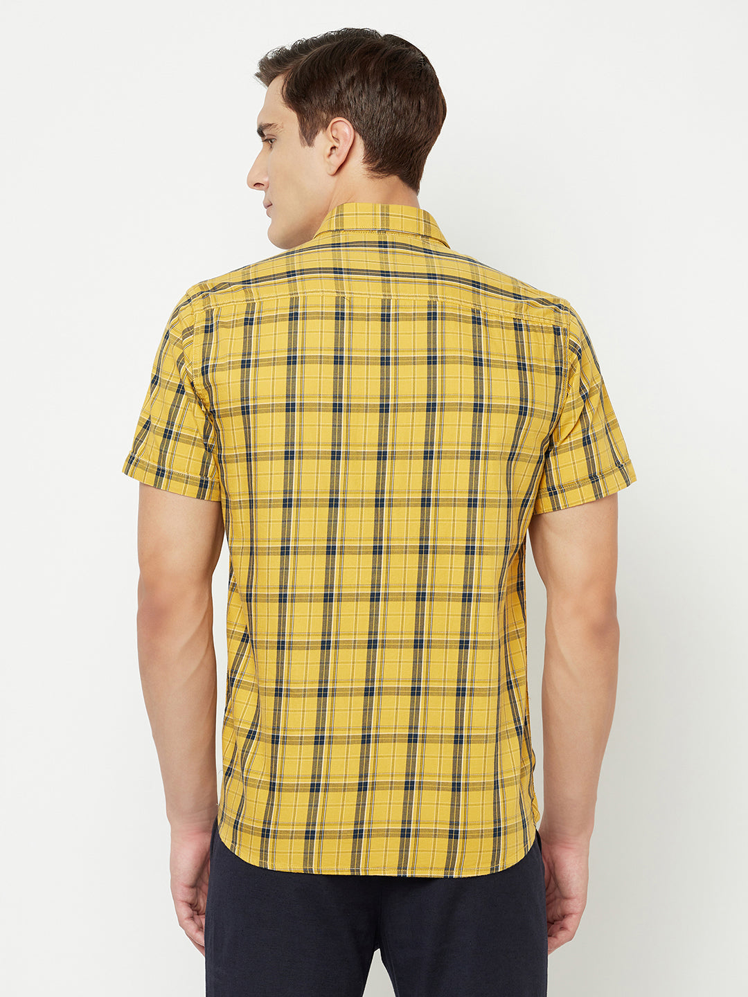 Cantabil Men Cotton Checkered Mustard Half Sleeve Casual Shirt for Men with Pocket (6871250501771)