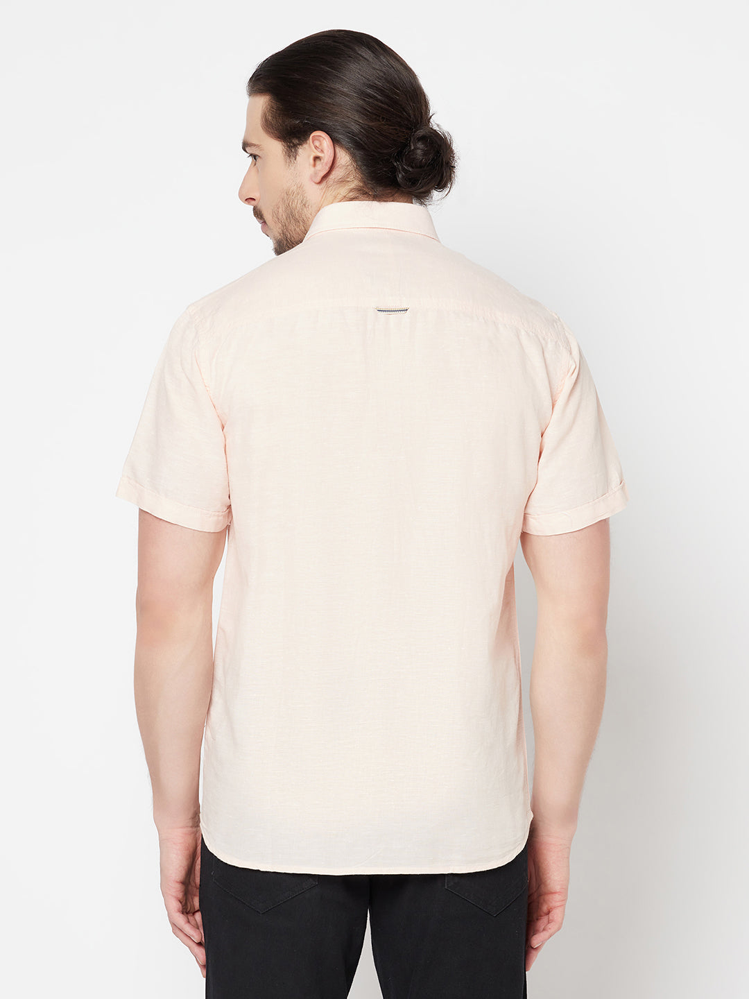 Cantabil Men Cotton Blend Peach Solid Half Sleeve Casual Shirt for Men with Pocket (6816150323339)