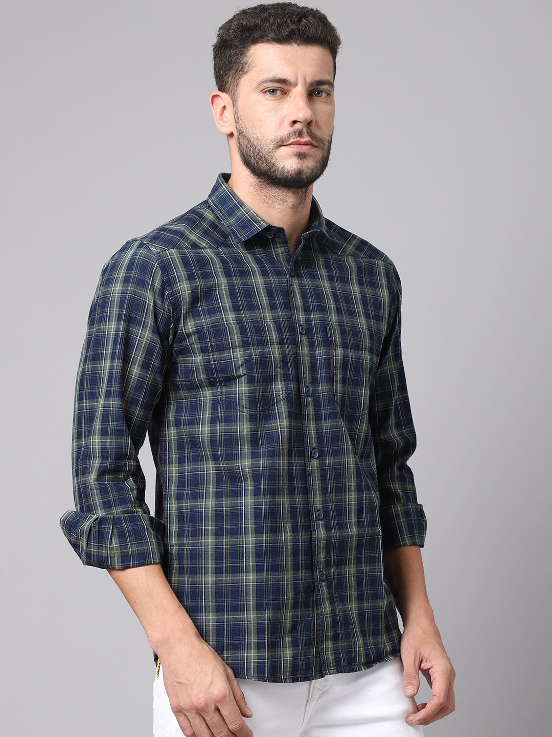 Cantabil Men Cotton Checkered Green Full Sleeve Casual Shirt for Men with Pocket (7048976957579)
