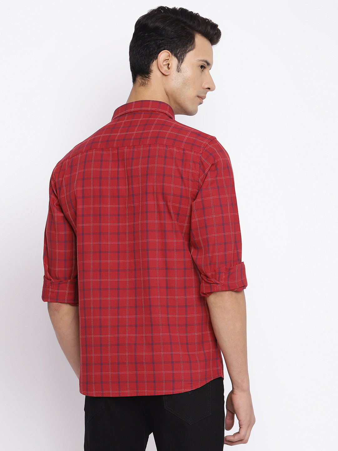 Cantabil Men Cotton Checkered Maroon Full Sleeve Casual Shirt for Men with Pocket (7049594962059)