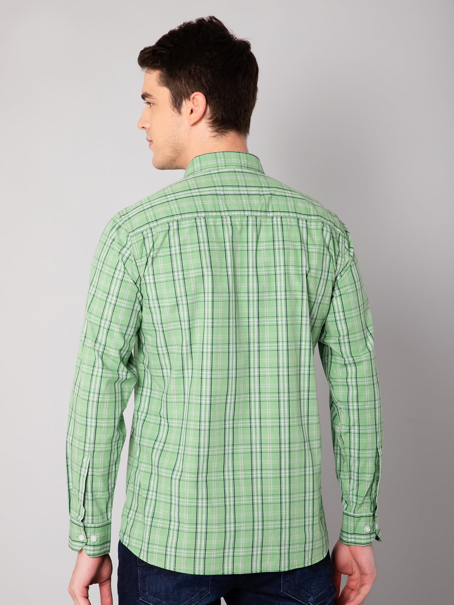Cantabil Cotton Checkered Green Full Sleeve Casual Shirt for Men with Pocket (7048372027531)