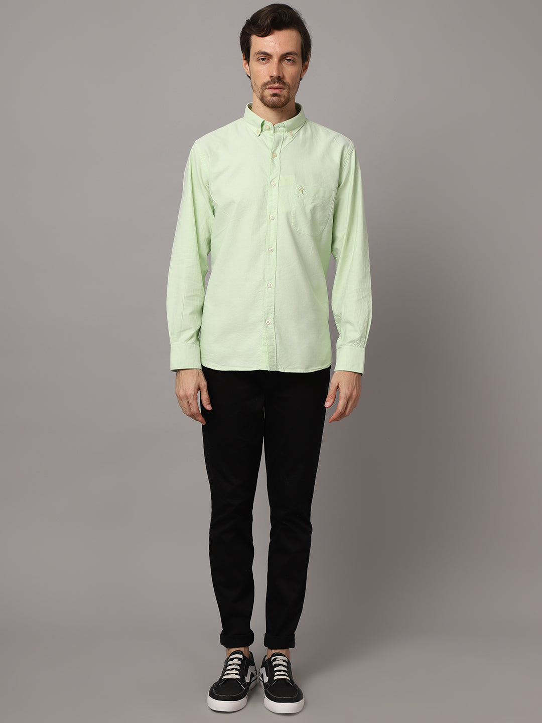 Cantabil Cotton Self Design Light Green Full Sleeve Casual Shirt for Men with Pocket (7048396013707)
