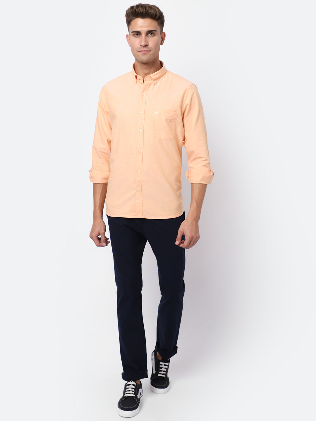 Cantabil Cotton Self Design Orange Full Sleeve Casual Shirt for Men with Pocket (6928163668107)