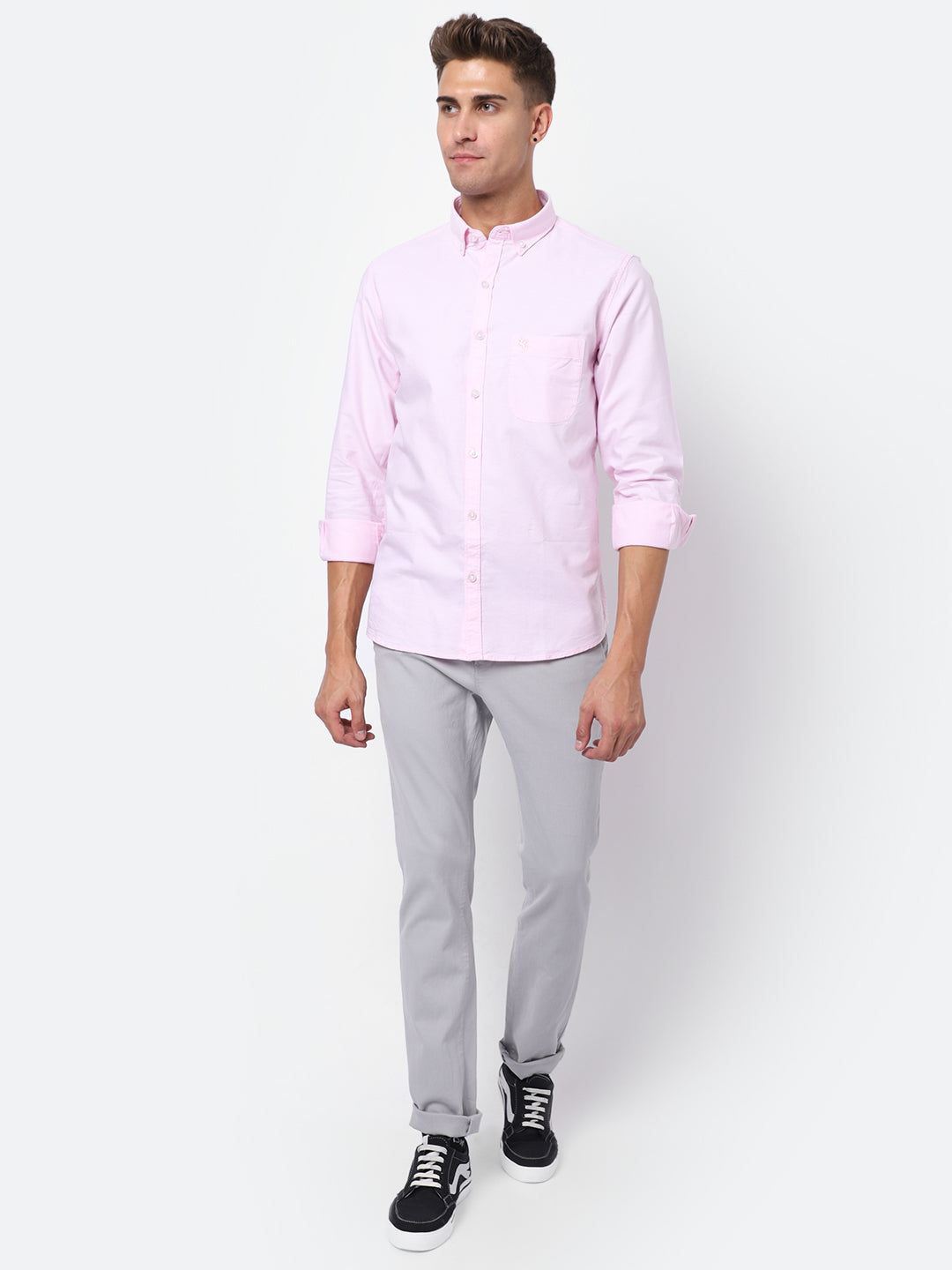 Cantabil Cotton Self Design Pink Full Sleeve Casual Shirt for Men with Pocket (6928017358987)