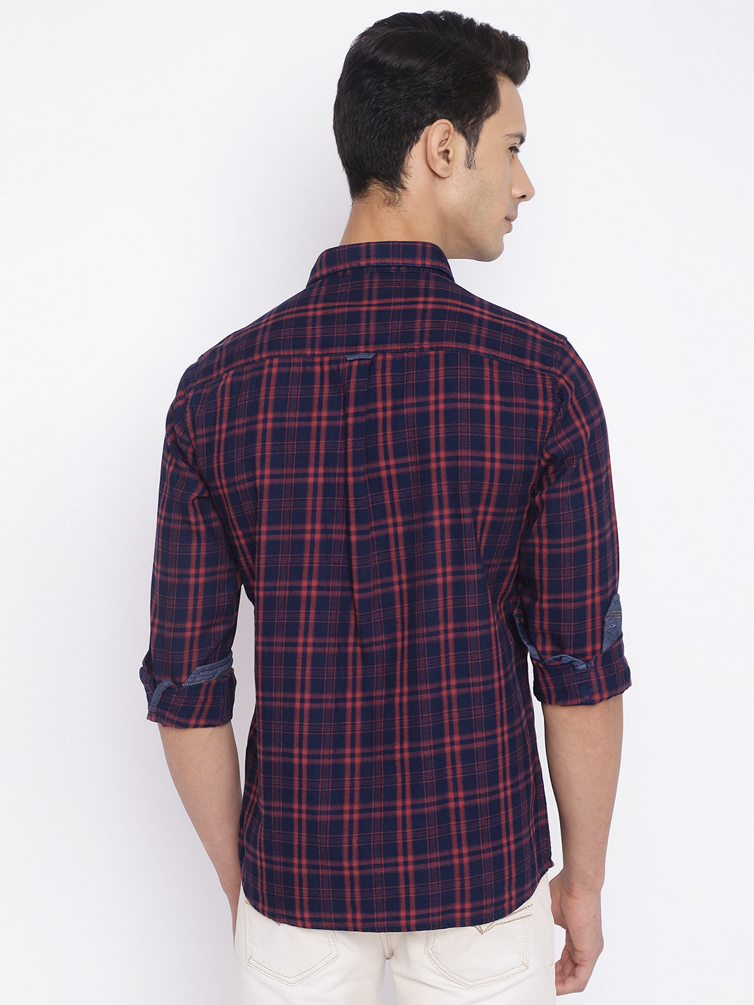 Cantabil Cotton Checkered Red Full Sleeve Casual Shirt for Men with Pocket (7049601319051)