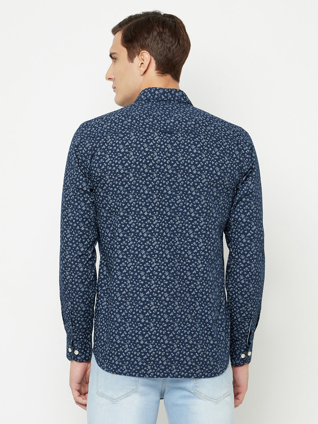 Cantabil Cotton Printed Navy Blue Full Sleeve Casual Shirt for Men with Pocket (6827150344331)