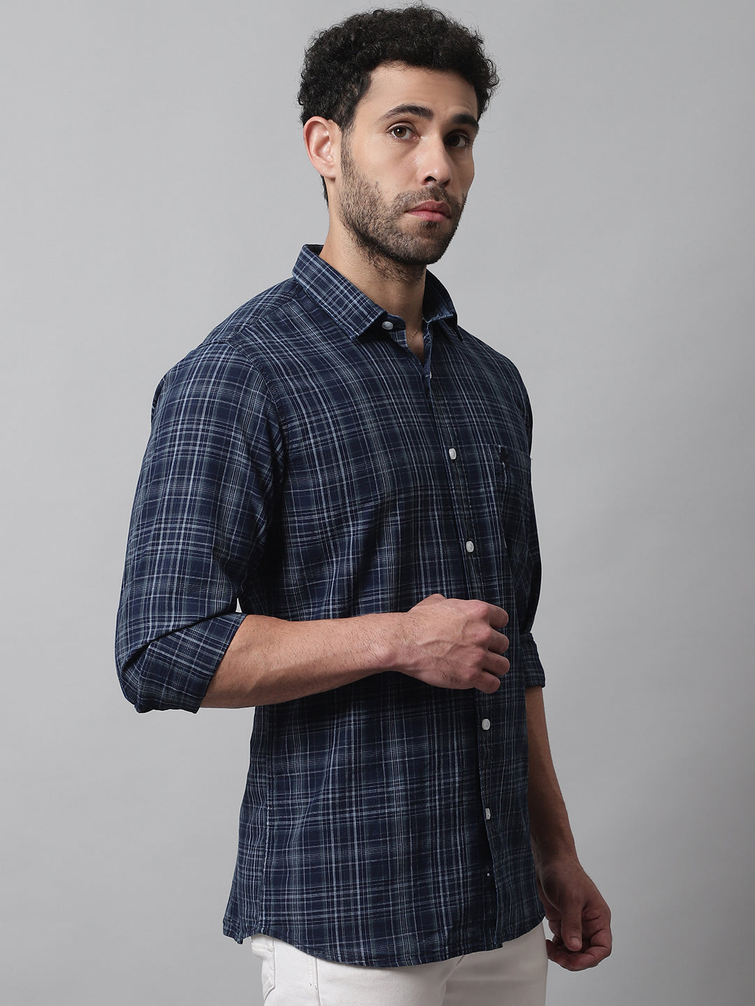 Cantabil Cotton Checkered Grey Full Sleeve Casual Shirt for Men with Pocket (7070450811019)