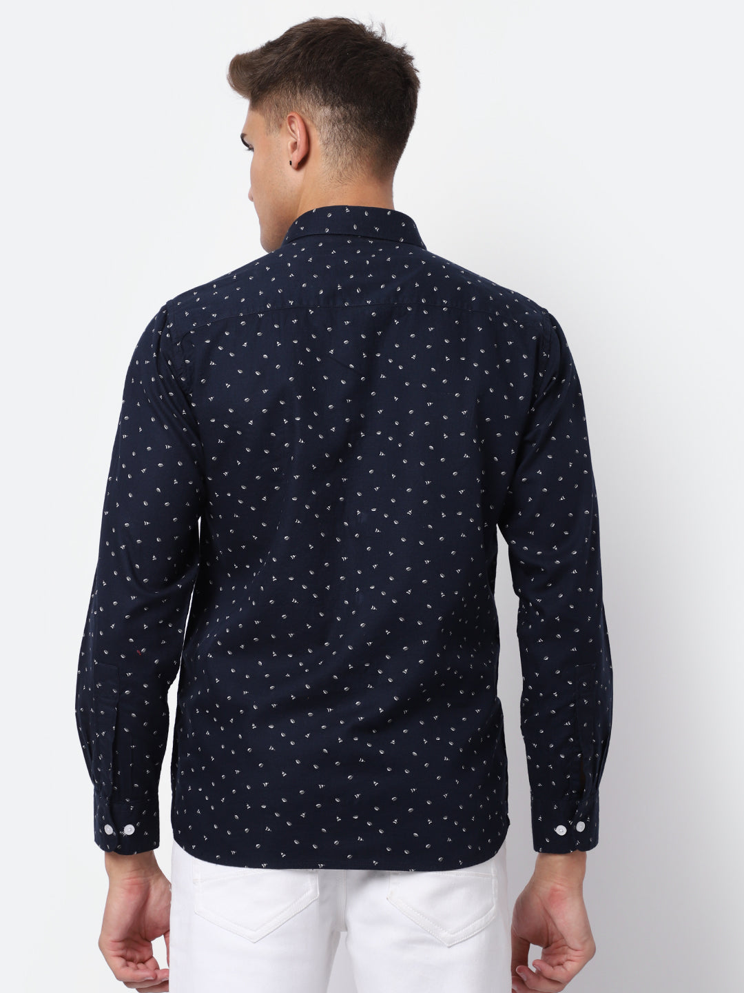 Cantabil Cotton Printed Navy Blue Full Sleeve Casual Shirt for Men with Pocket (6928246145163)