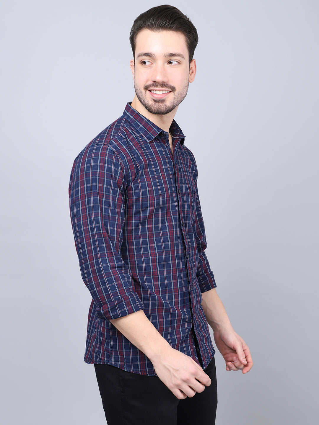 Cantabil Cotton Checkered Red Full Sleeve Casual Shirt for Men with Pocket (7048429568139)