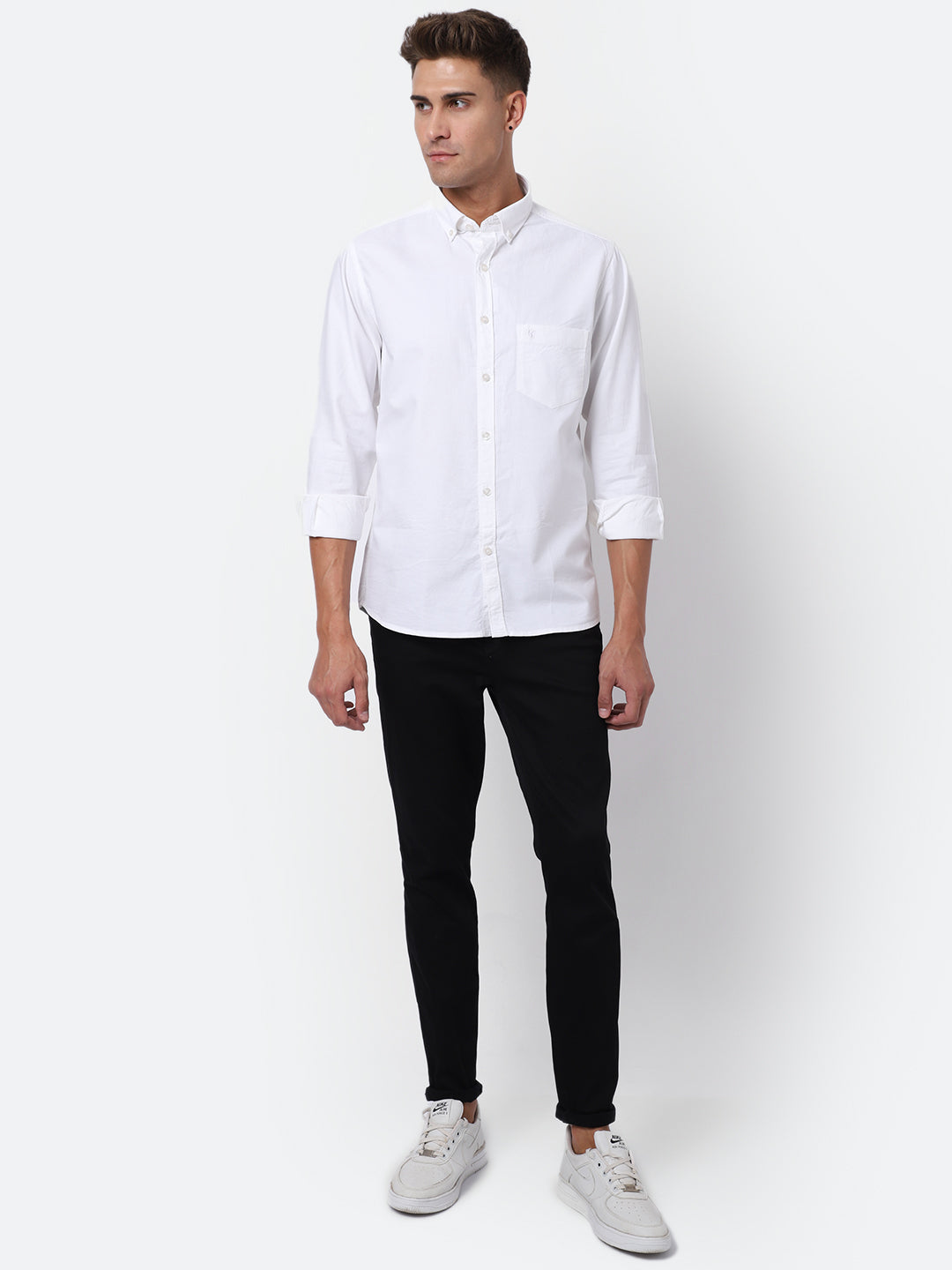 Cantabil Cotton Solid White Full Sleeve Casual Shirt for Men with Pocket (6928274718859)