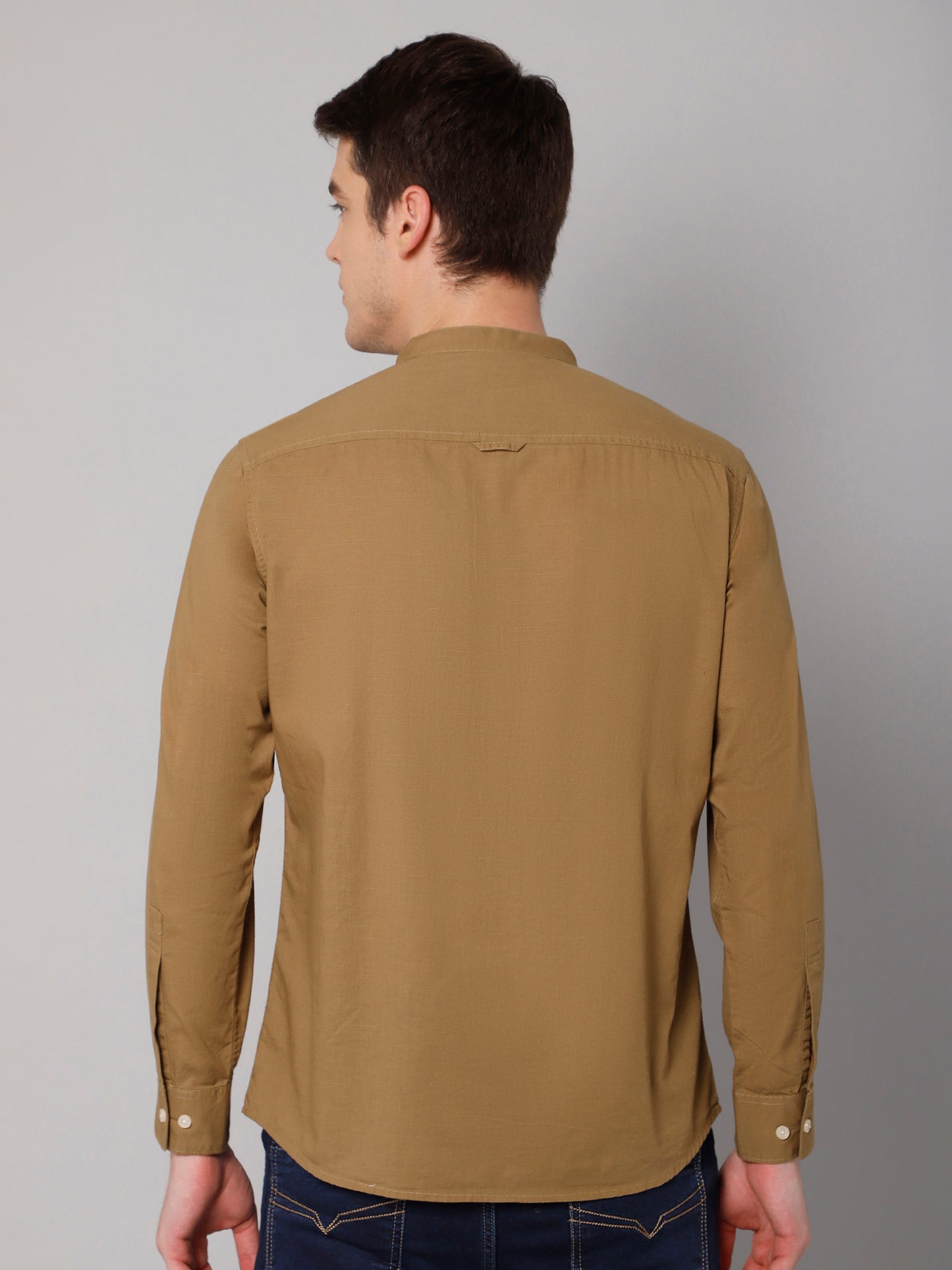 Cantabil Cotton Solid Light Brown Full Sleeve Casual Shirt for Men with Pocket (7048420458635)