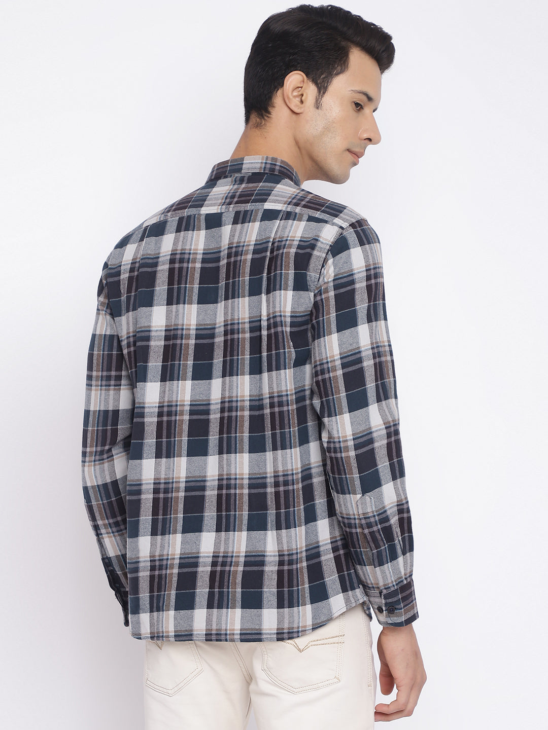 Cantabil Cotton Checkered Blue Full Sleeve Casual Shirt for Men with Pocket (7049646997643)