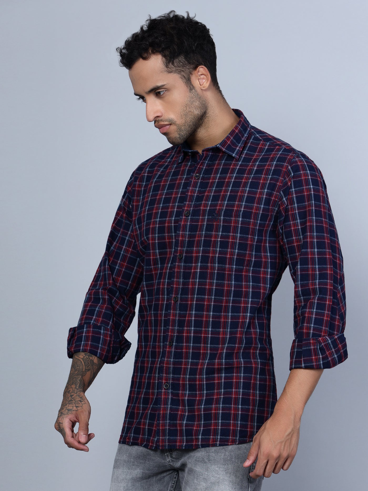 Cantabil Cotton Checkered Maroon Full Sleeve Casual Shirt for Men with Pocket (7135828803723)