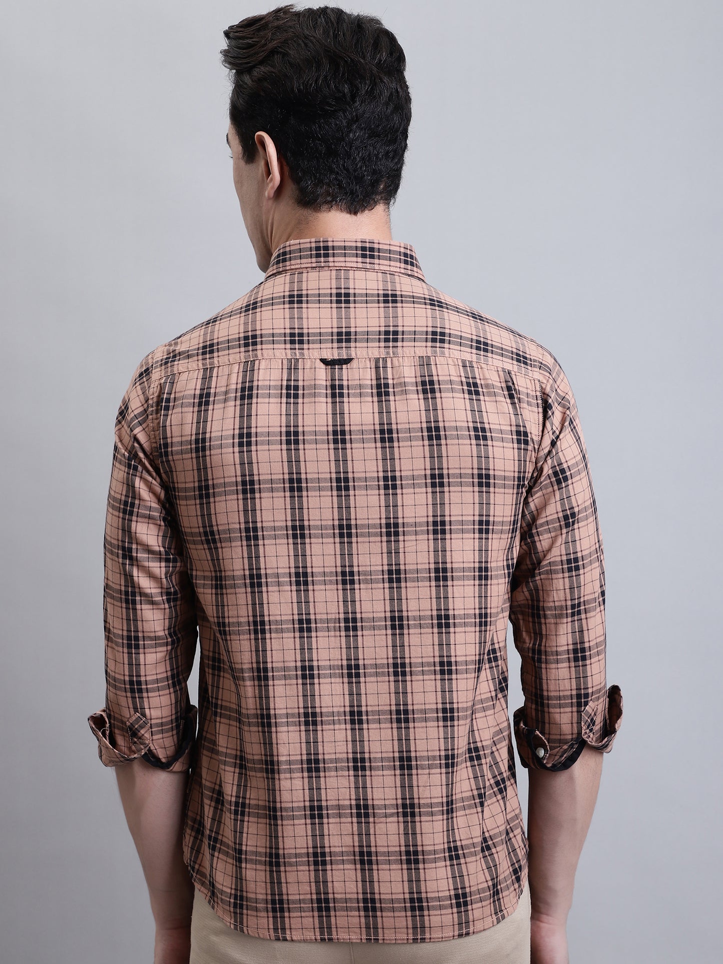 Cantabil Men Brown Checkered Full Sleeves Casual Shirt (7156389347467)