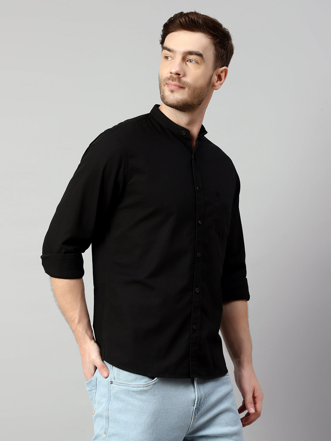 Cantabil Cotton Solid Black Full Sleeve Casual Shirt for Men with Pocket (7114272047243)