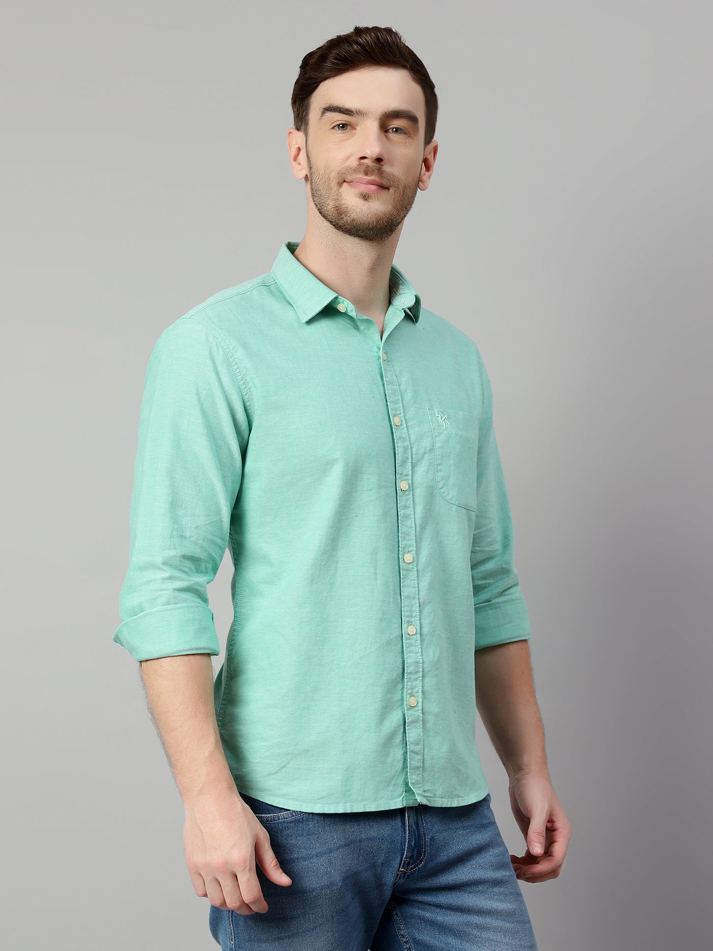 Cantabil Cotton Self Design Green Full Sleeve Casual Shirt for Men with Pocket (7114269196427)