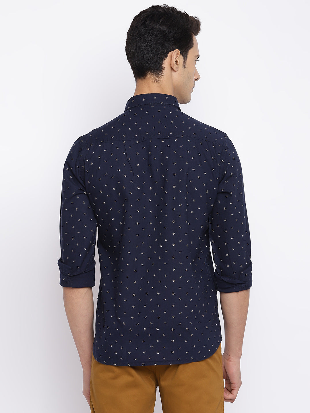 Cantabil Cotton Printed Navy Blue Full Sleeve Casual Shirt for Men with Pocket (7050418094219)