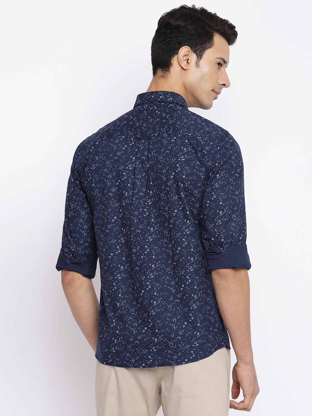 Cantabil Cotton Printed Navy Blue Full Sleeve Casual Shirt for Men with Pocket (7050475569291)