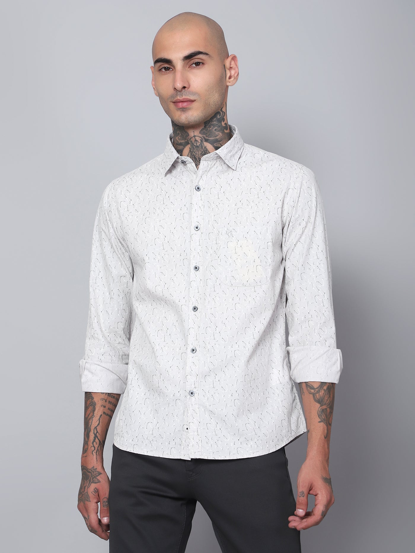Cantabil Men Grey Full Sleeves Printed Casual Shirt (7153084629131)