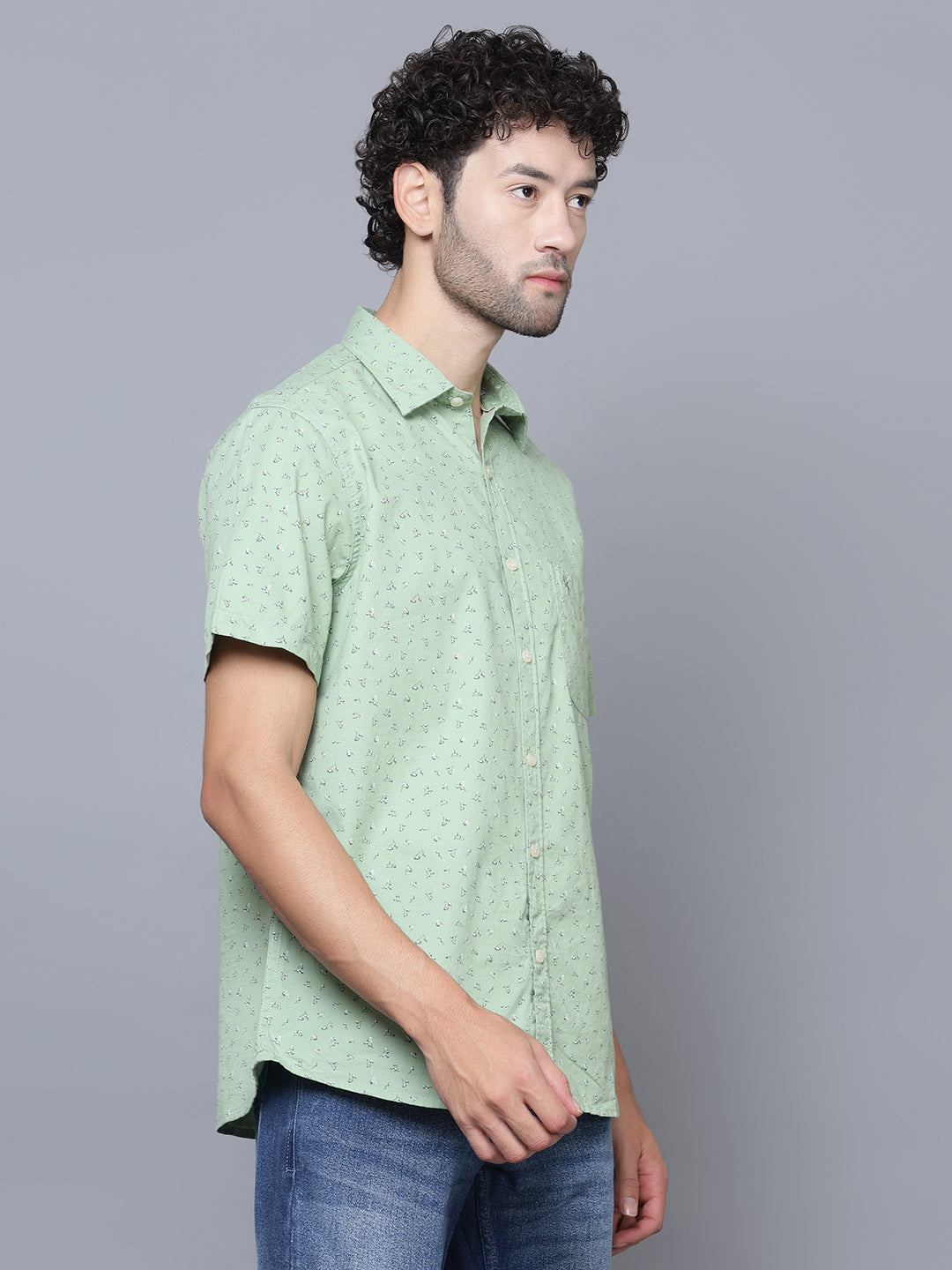 Cantabil Cotton Printed Green Half Sleeve Casual Shirt for Men with Pocket (7121302356107)