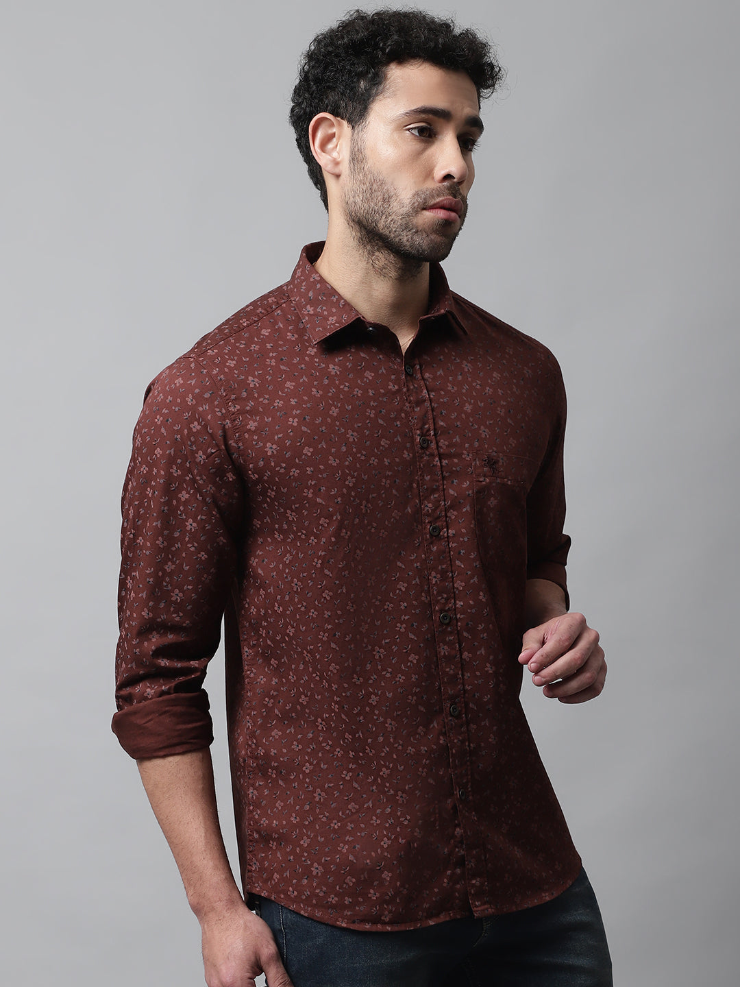 Cantabil Cotton Printed Rust Full Sleeve Casual Shirt for Men with Pocket (7070316691595)