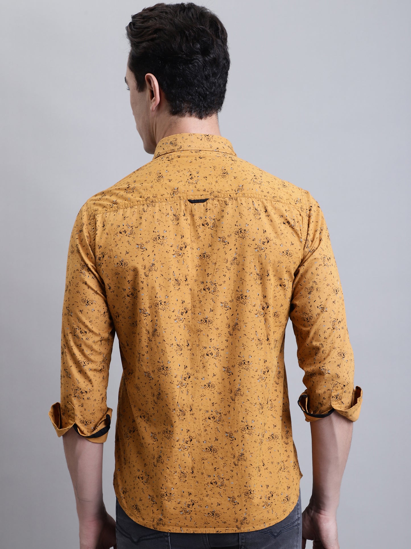 Cantabil Men Mustard Floral Printed Full Sleeves Casual Shirt (7156353826955)