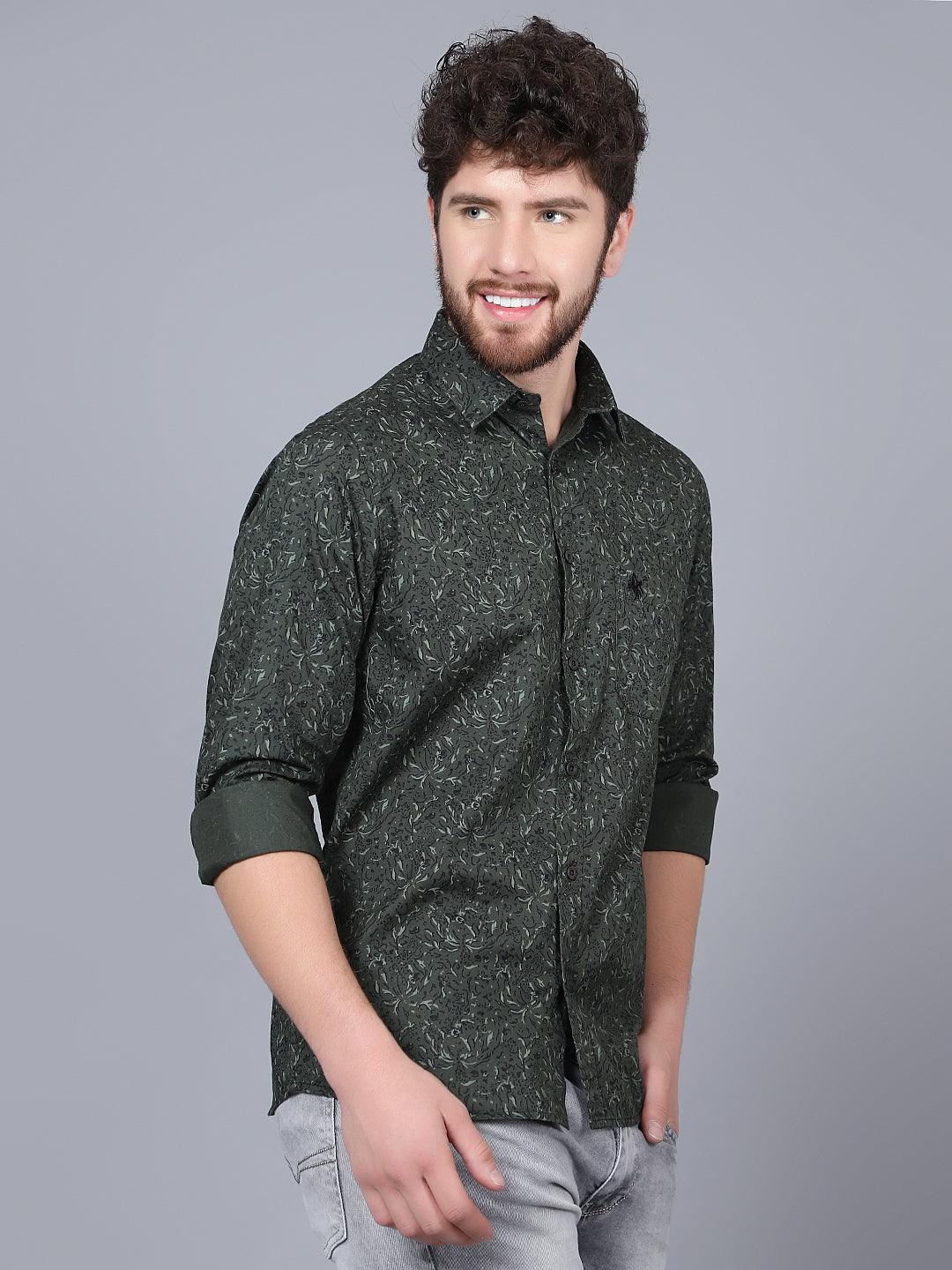 Cantabil Cotton Printed Green Full Sleeve Casual Shirt for Men with Pocket (7091371507851)