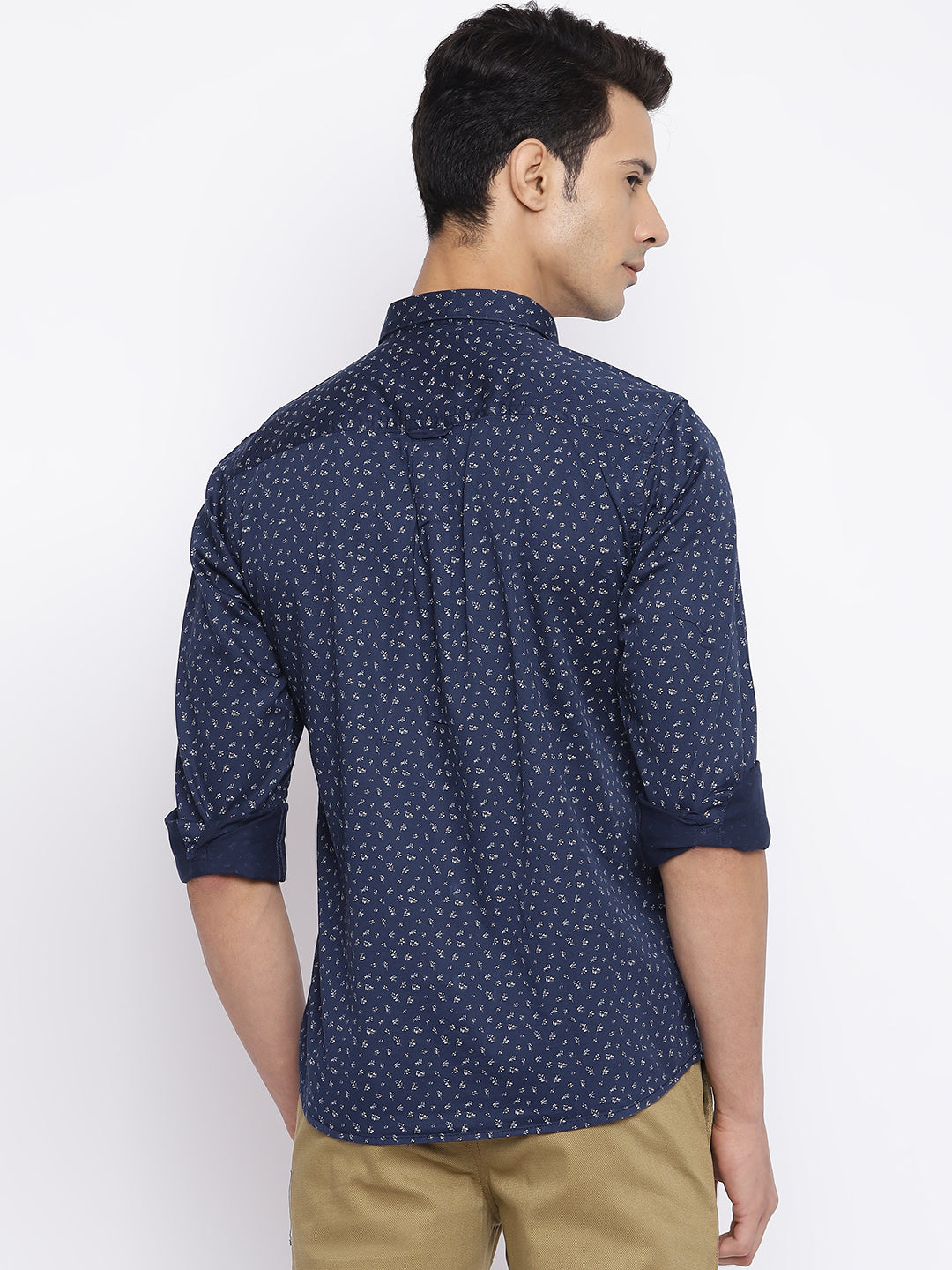 Cantabil Cotton Printed Navy Blue Full Sleeve Casual Shirt for Men with Pocket (7050500636811)