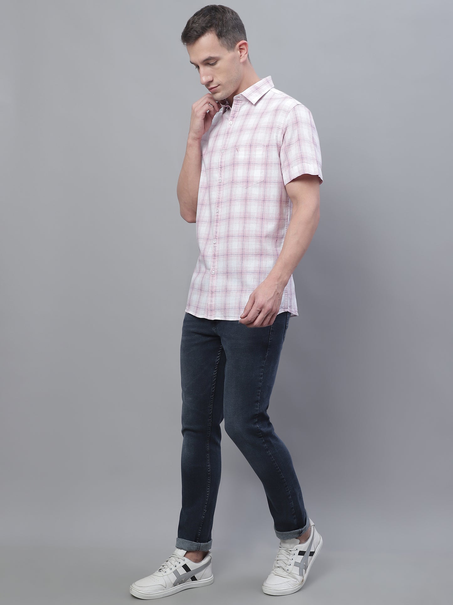 Cantabil Cotton Blend Checkered Purple Half Sleeve Casual Shirt for Men with Pocket (7135095193739)